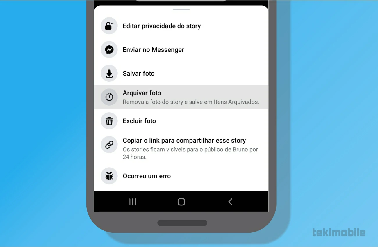 Toque em arquivar - Como deletar Storie do Facebook