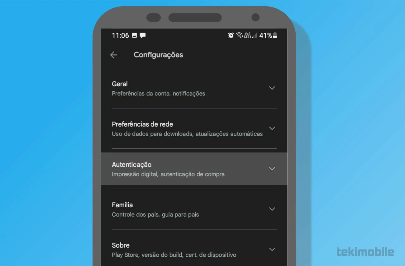 Toque em autenticação - Como desabilitar compras na Google Play Store