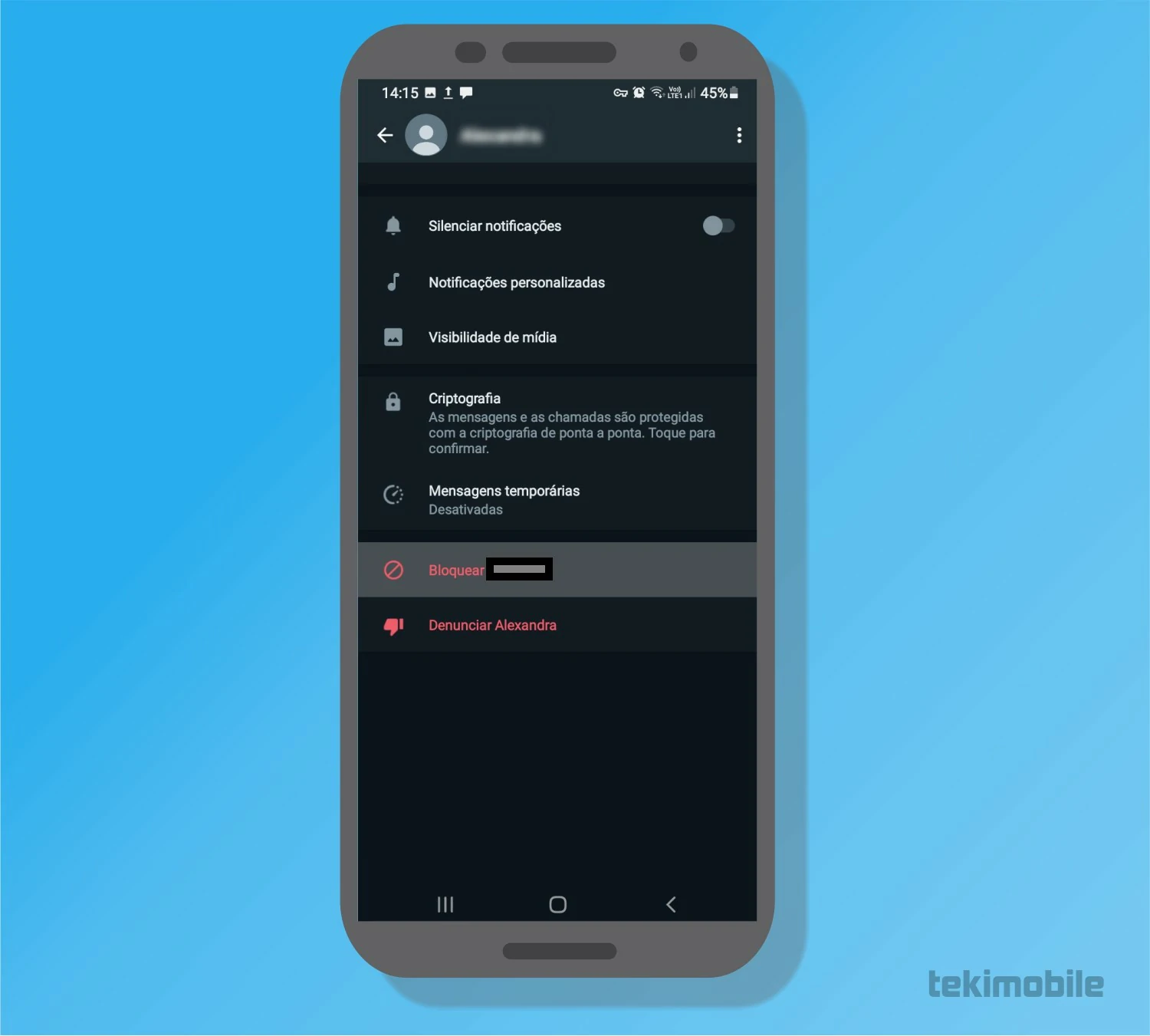 Toque em bloquear - Como ver os números bloqueados no WhatsApp~1