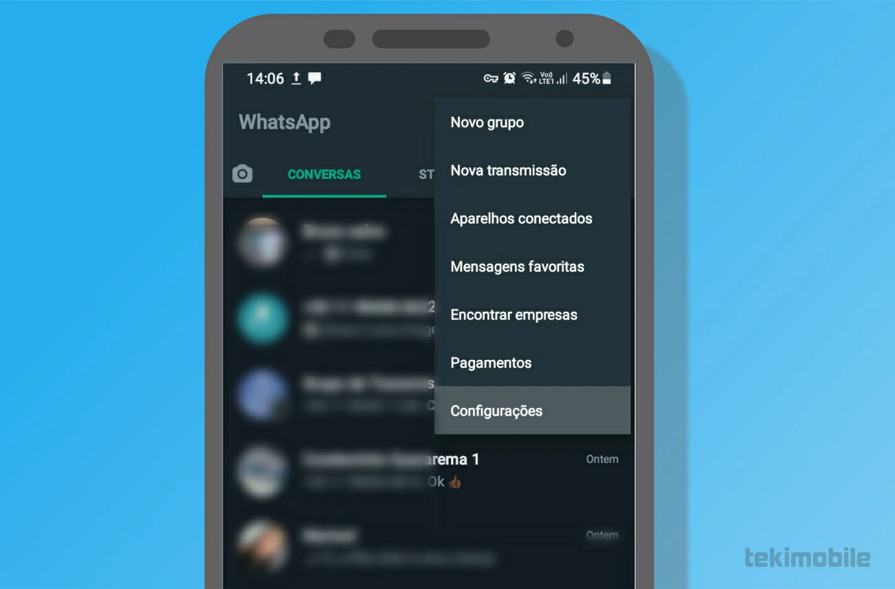 Toque em configurações - Como ver os números bloqueados no WhatsApp