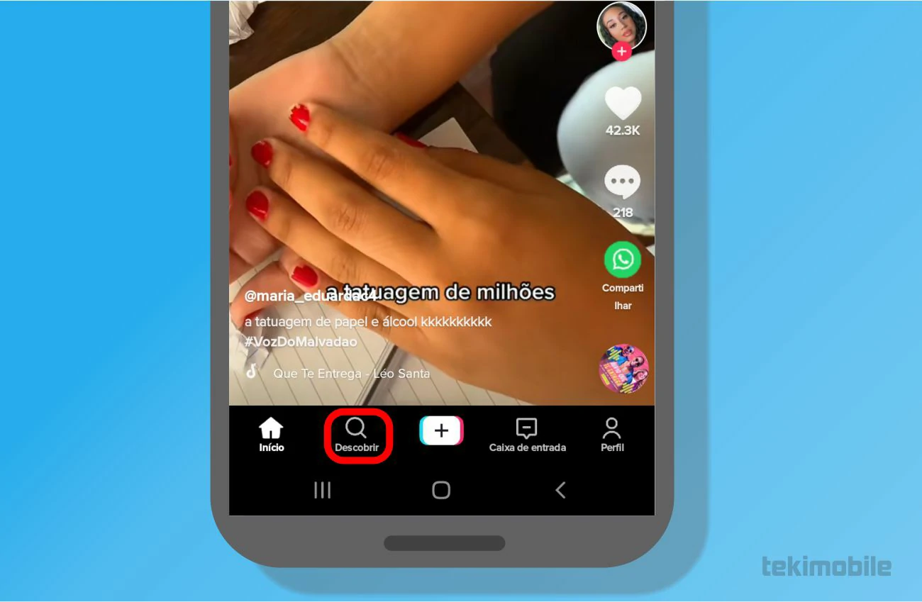 Toque em descobrir - Como ver histórico dos vídeos assistidos no TikTok