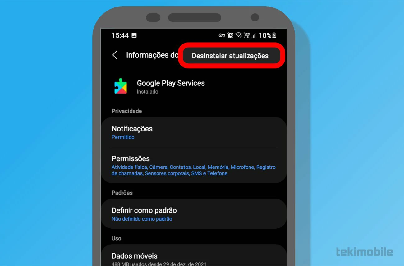 Toque em desinstalar - Como atualizar o Google Play Services