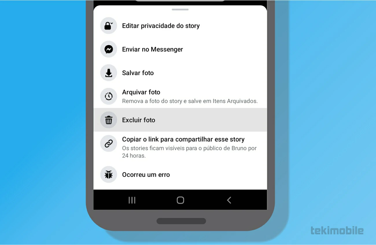 Toque em excluir - Como deletar Story do Facebook