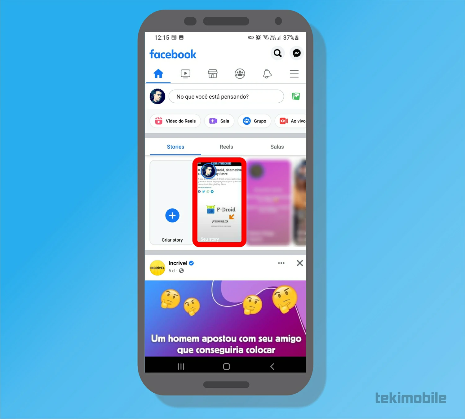 Toque em story - Como deletar Storie do Facebook