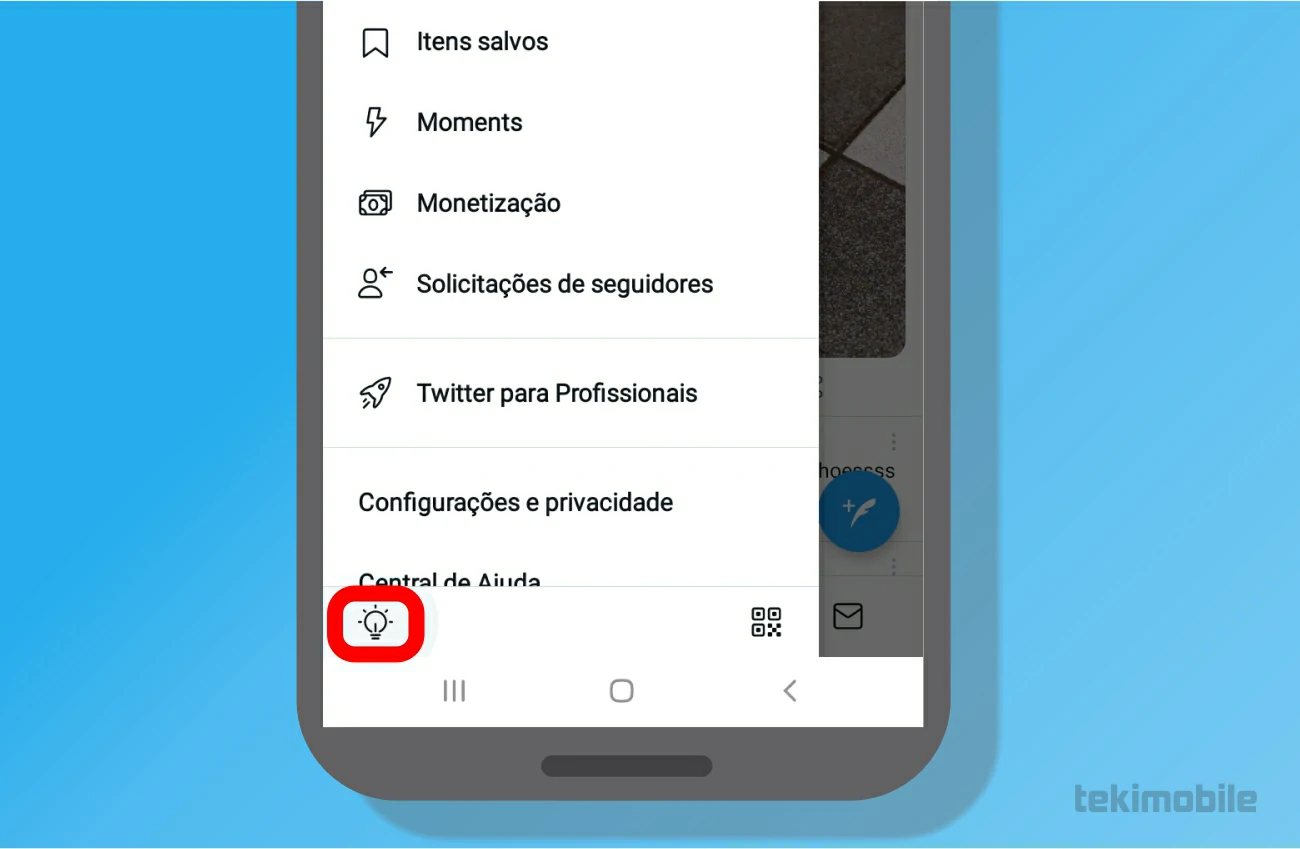 Toque na lâmpada - Como deixar o Twitter preto