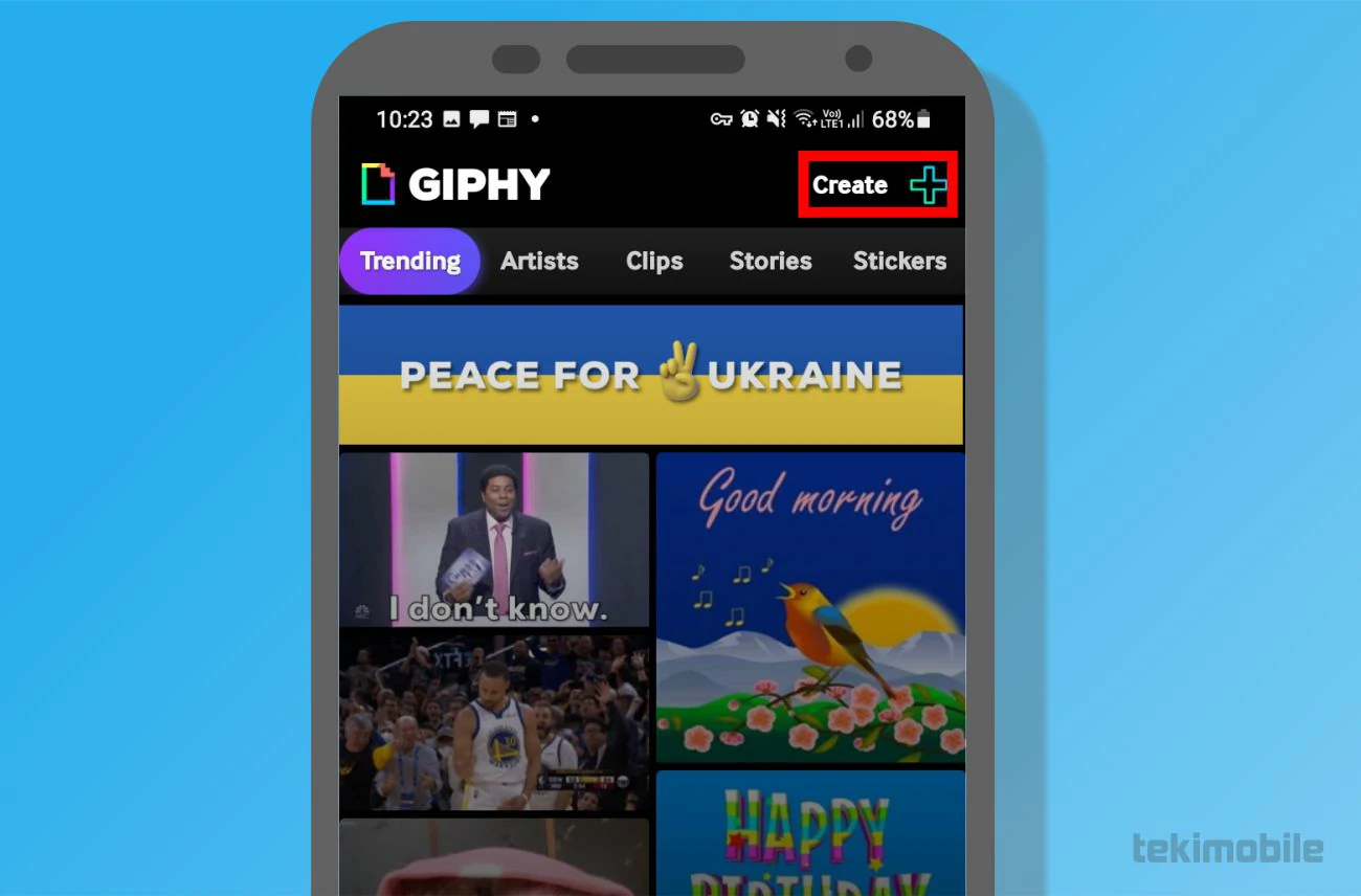Toque na opção Create - Como fazer GIF