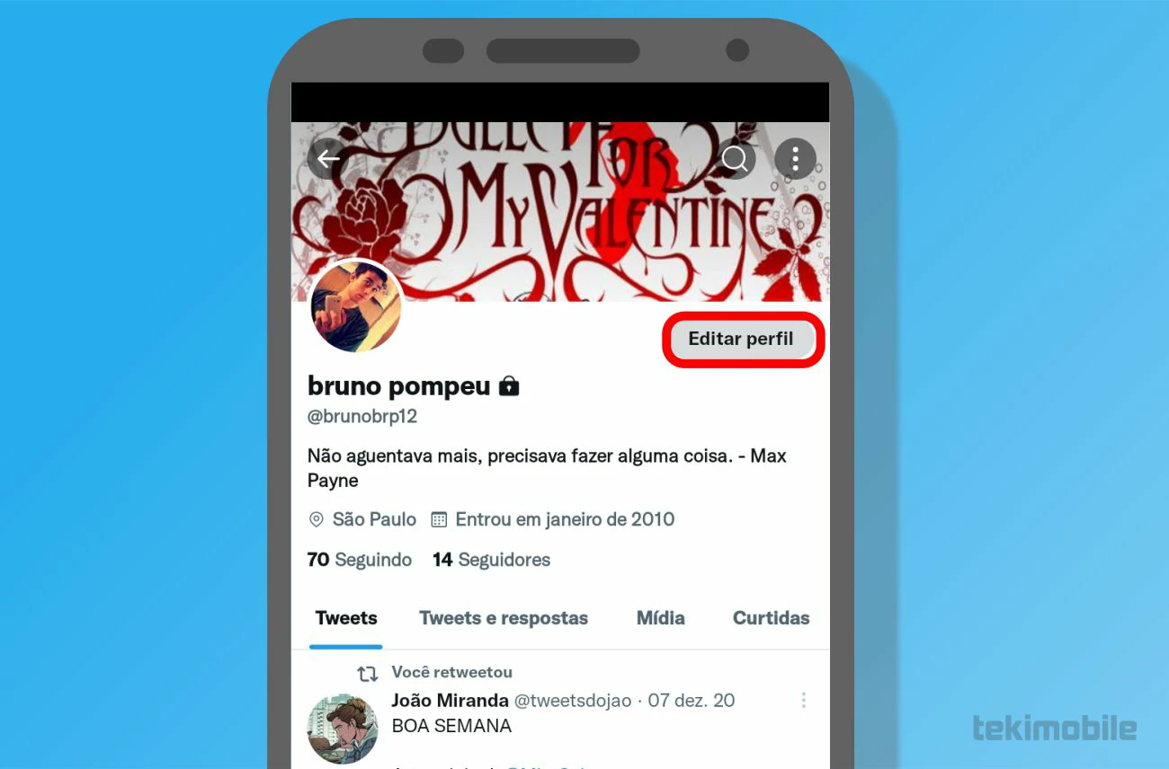 Toque sobre Editar perfil - Como mudar o nome no Twitter