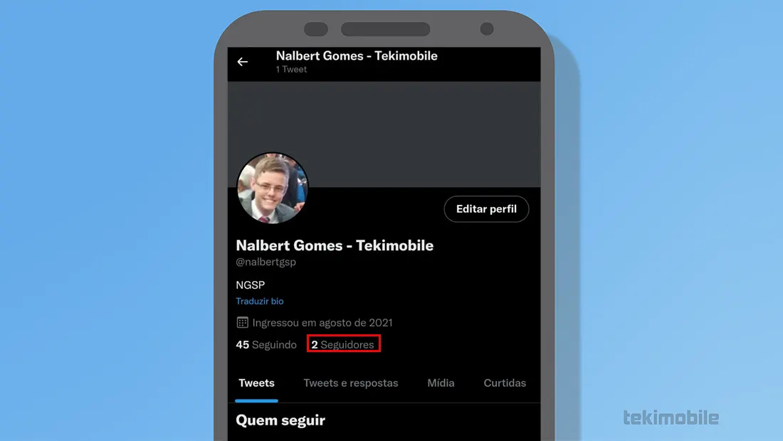 Toque sobre a opção de seguidores