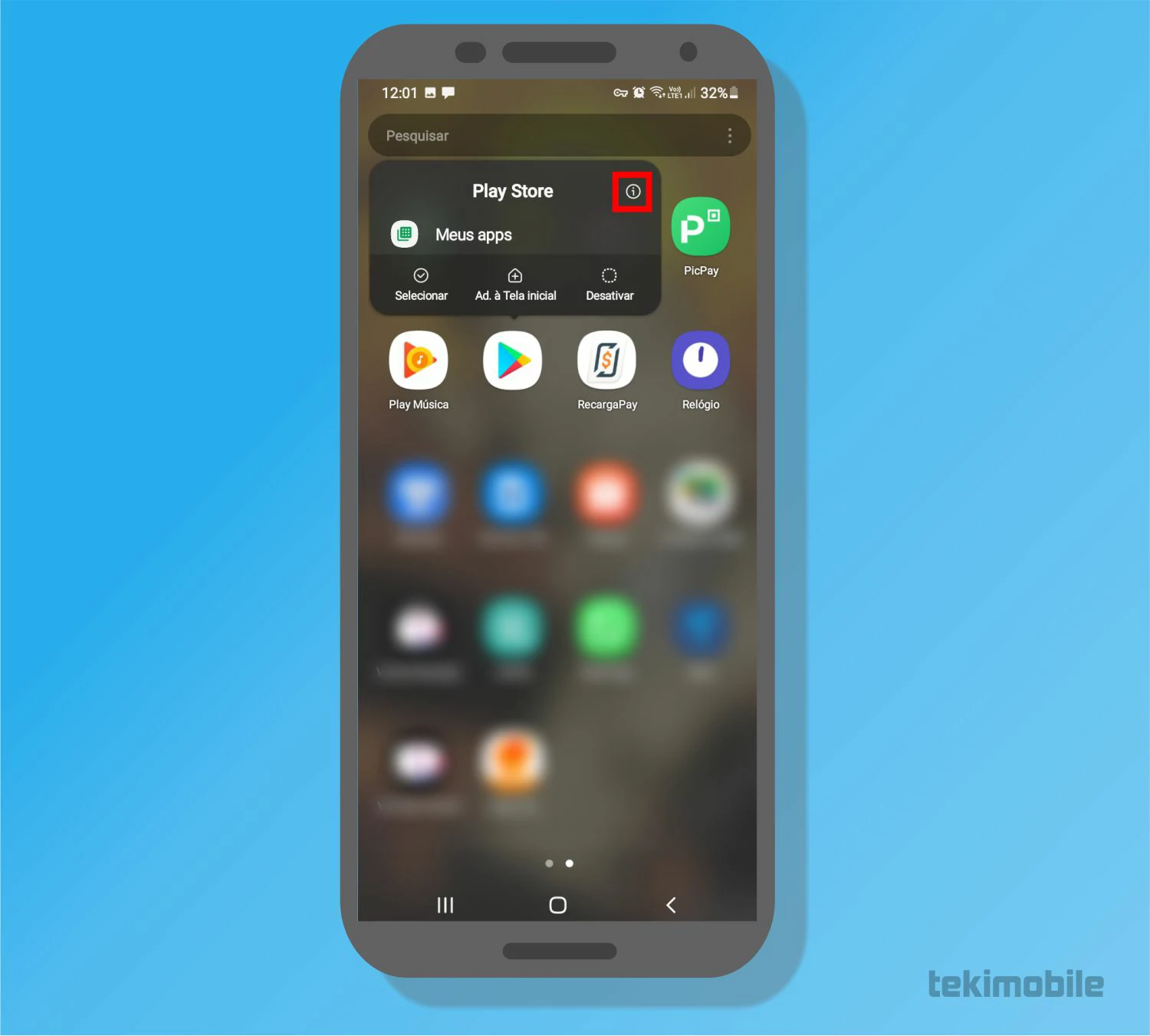 Toque sobre i - Como desabilitar compras na Google Play Store