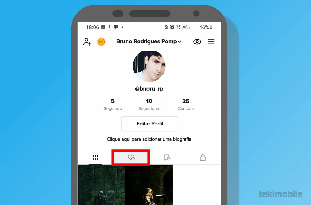 Toque sobre o ícone de coração - Como ver histórico dos vídeos assistidos no TikTok
