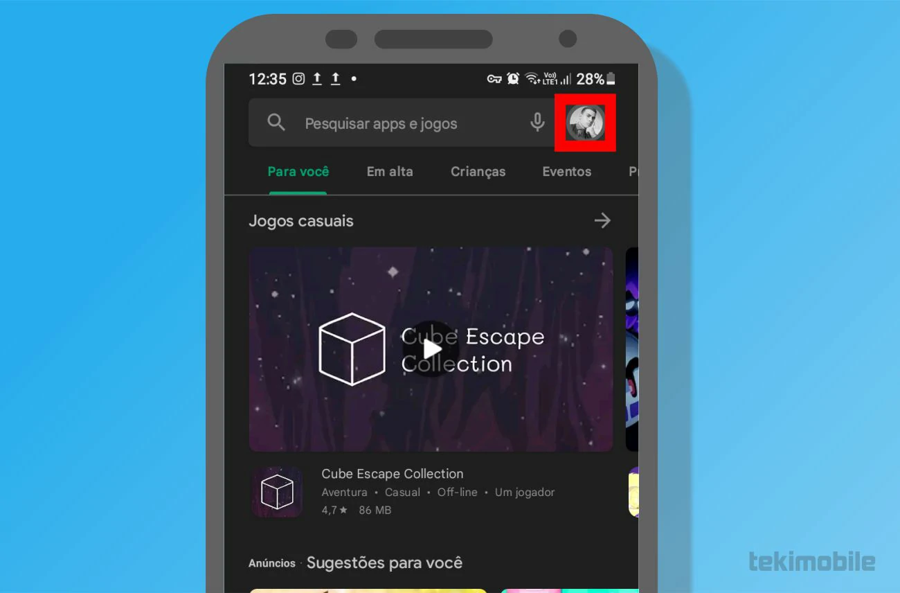 Toque sobre sua foto - Como desabilitar compras na Google Play Store