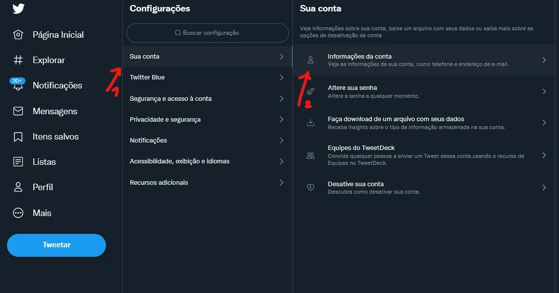 clique em informações - Como trancar o Twitter
