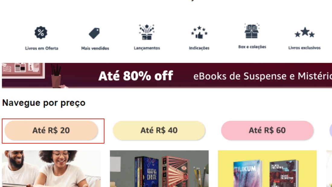 A filtragem de preços aparece na página