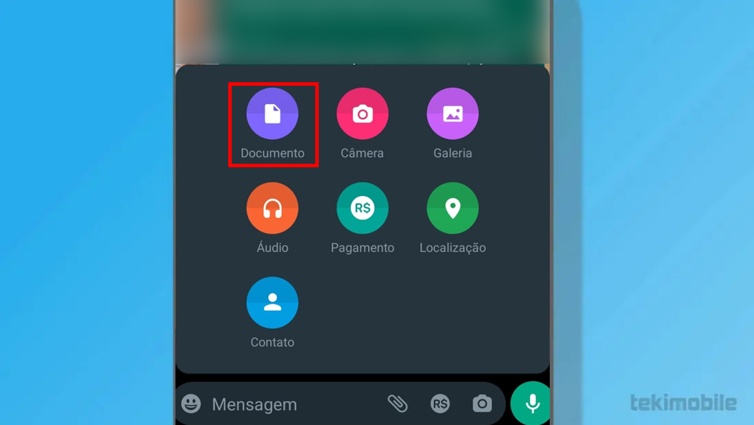A opção de documentos é a primeira