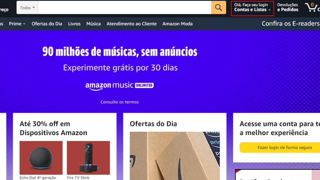 A opção está facilmente localizada na pagina inicial