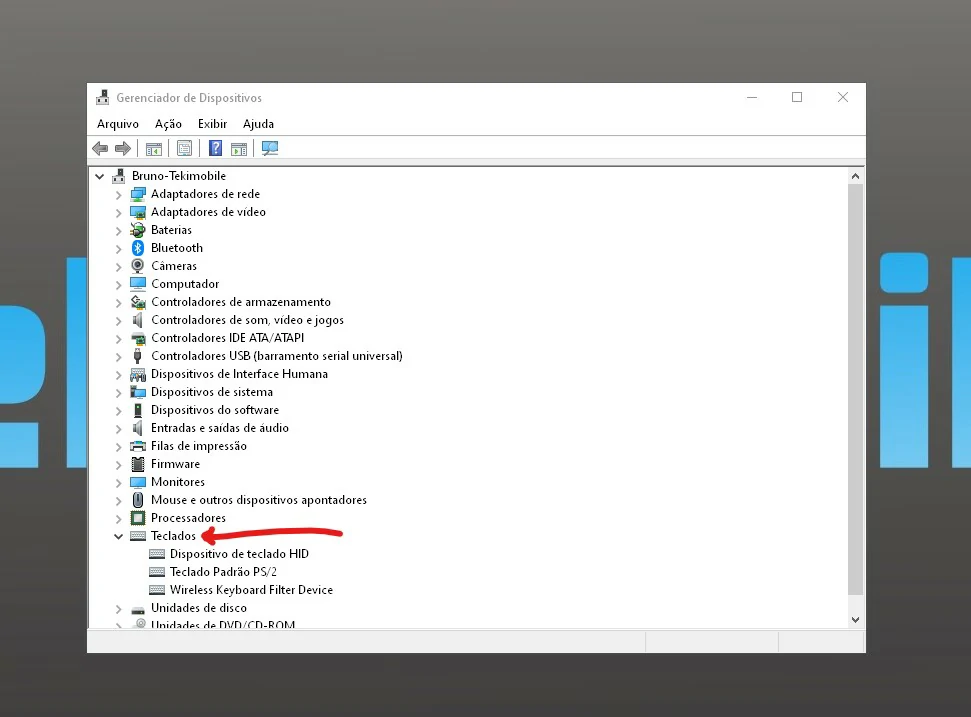 Acesse genciador e clique em teclado - Como ativar o teclado do notebook