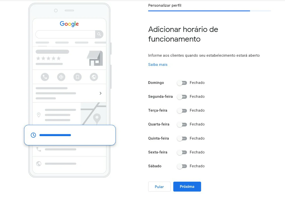 Adicione os horários de funcionamento - Como colocar meu negócio no Google