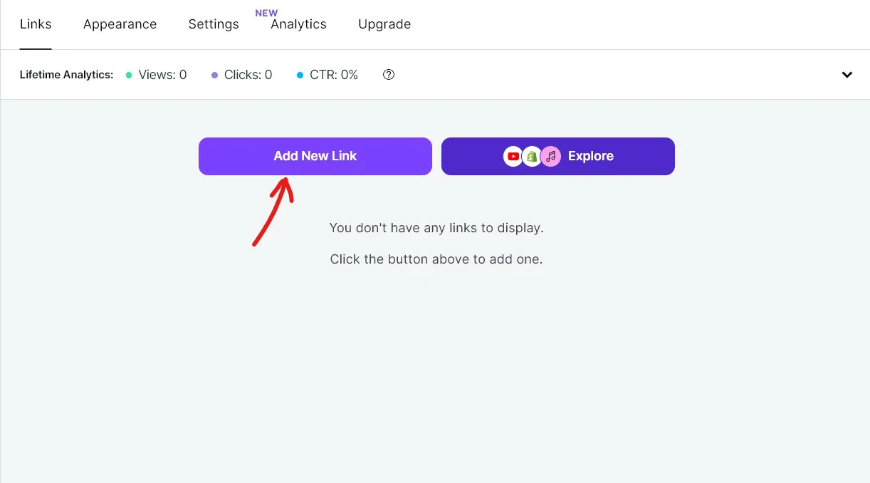 Clique em Add New Link - Como fazer um Linktree passo a passo