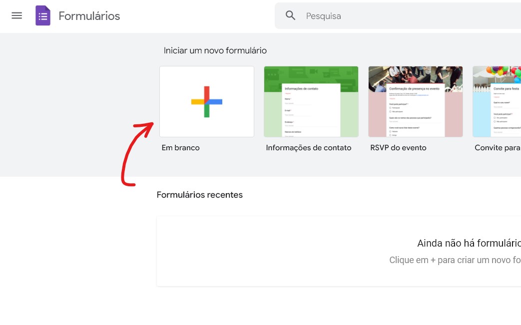 Clique em Branco - Como fazer um Google Forms