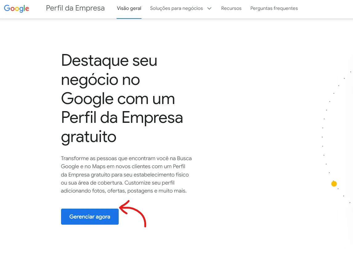 Clique em Gerenciar agora - Como anunciar no Google Meu Negócio