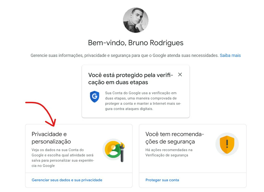 Clique em Privacidade - Como excluir conta no Google Pay