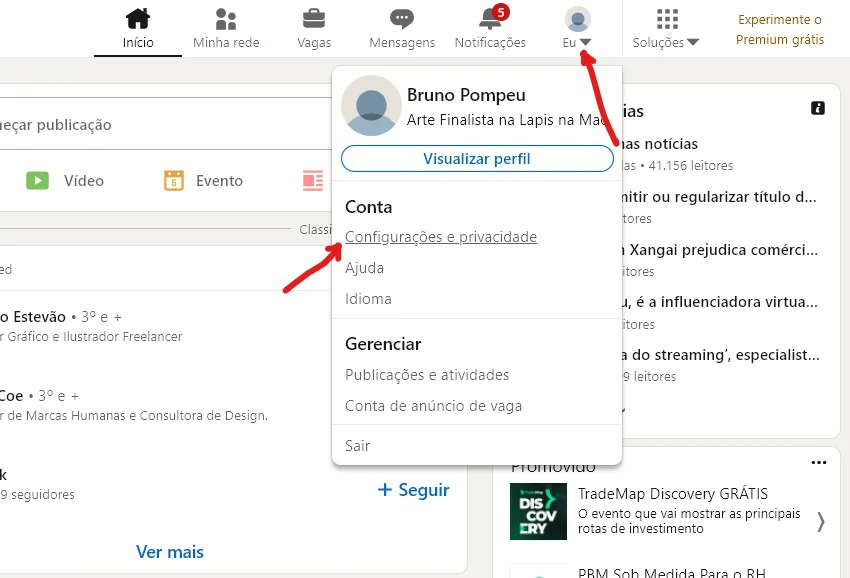 Cliquem no seu perfil - Como compartilhar link do perfil do Linkedin