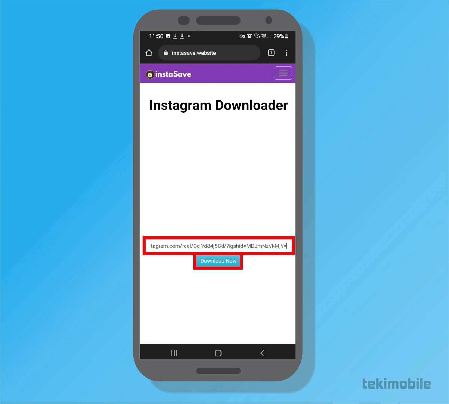Cole o link - InstaSave como baixar videos e fotos do Instagram
