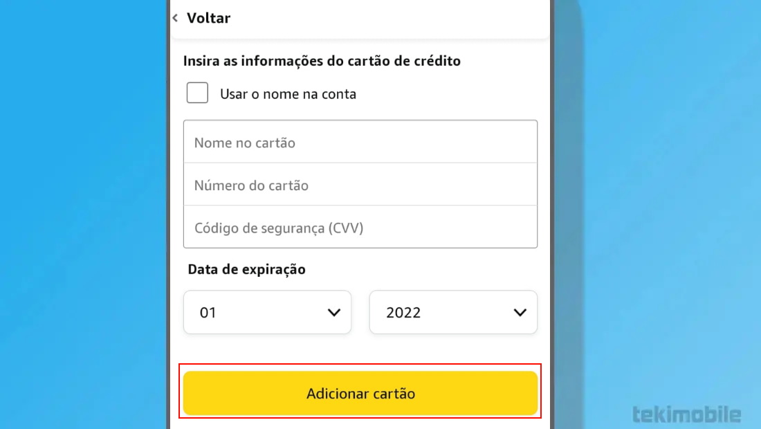 Depois de informar basta adicionar