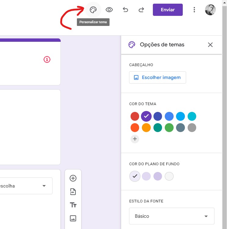 Escolha a cor do seu formulario - Como fazer um Google Forms