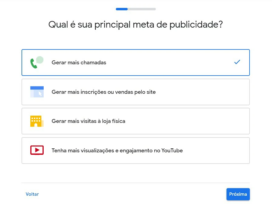 Escolha a meta da sua publicidade - Como anunciar no Google Meu Negócio