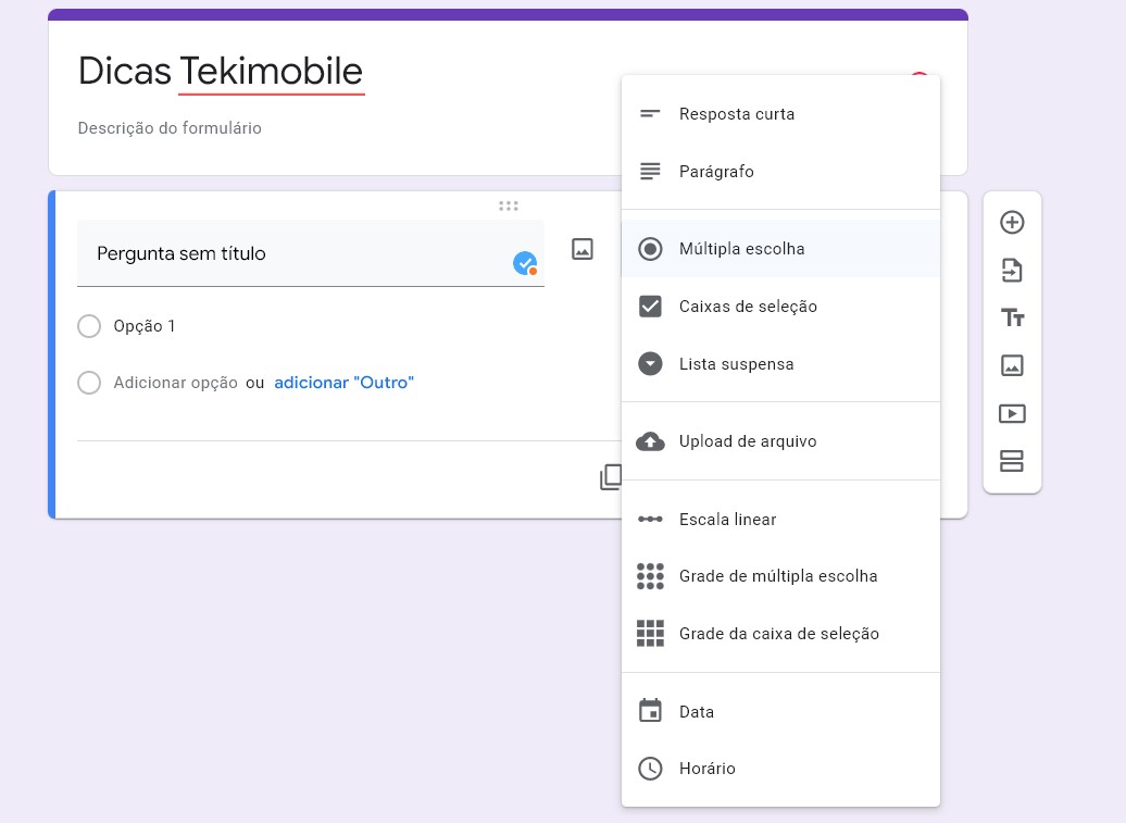 Multipla escolha - Como fazer um Google Forms