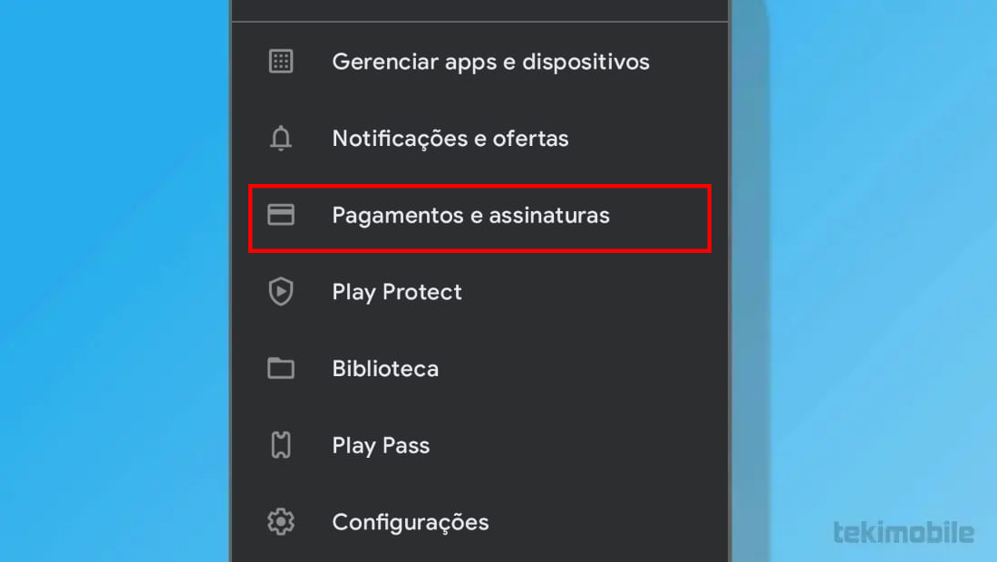 No menu mais configurações são mostradas