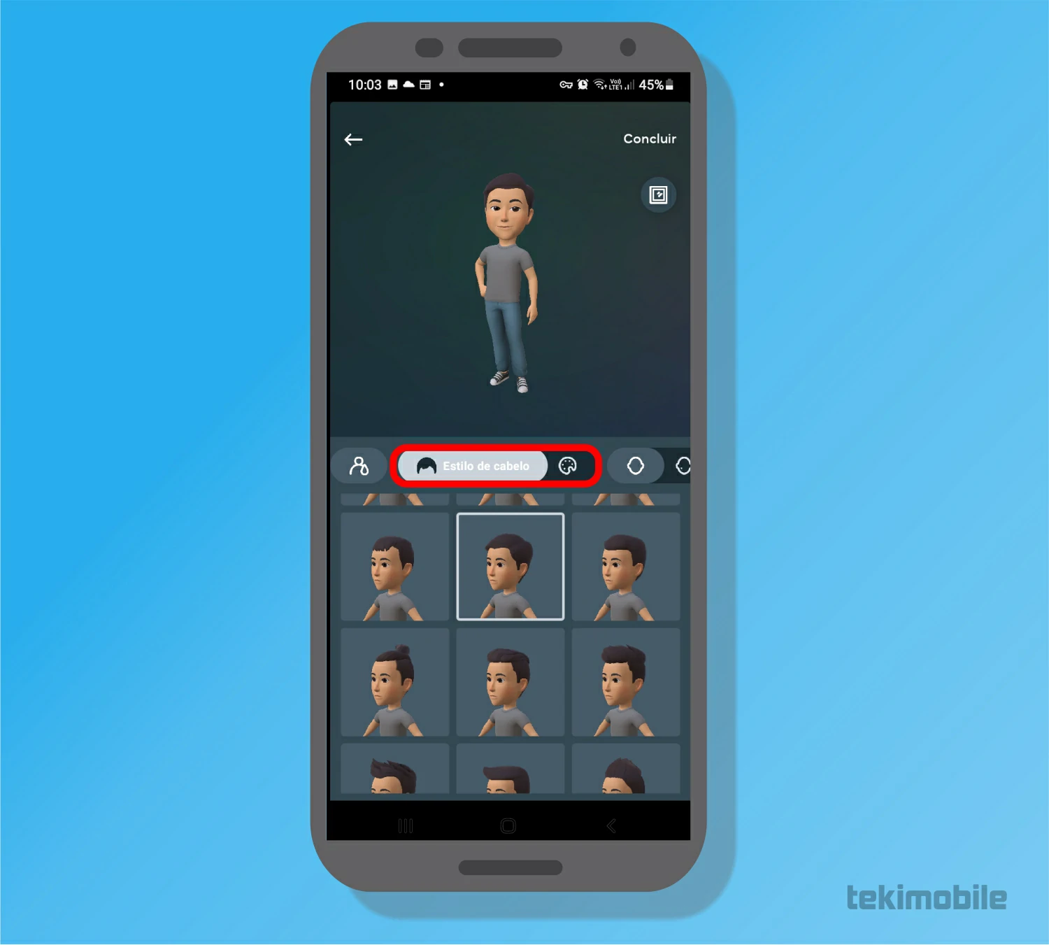 Selecione o seu cabelo - Metaverso como criar Avatar no Instagram
