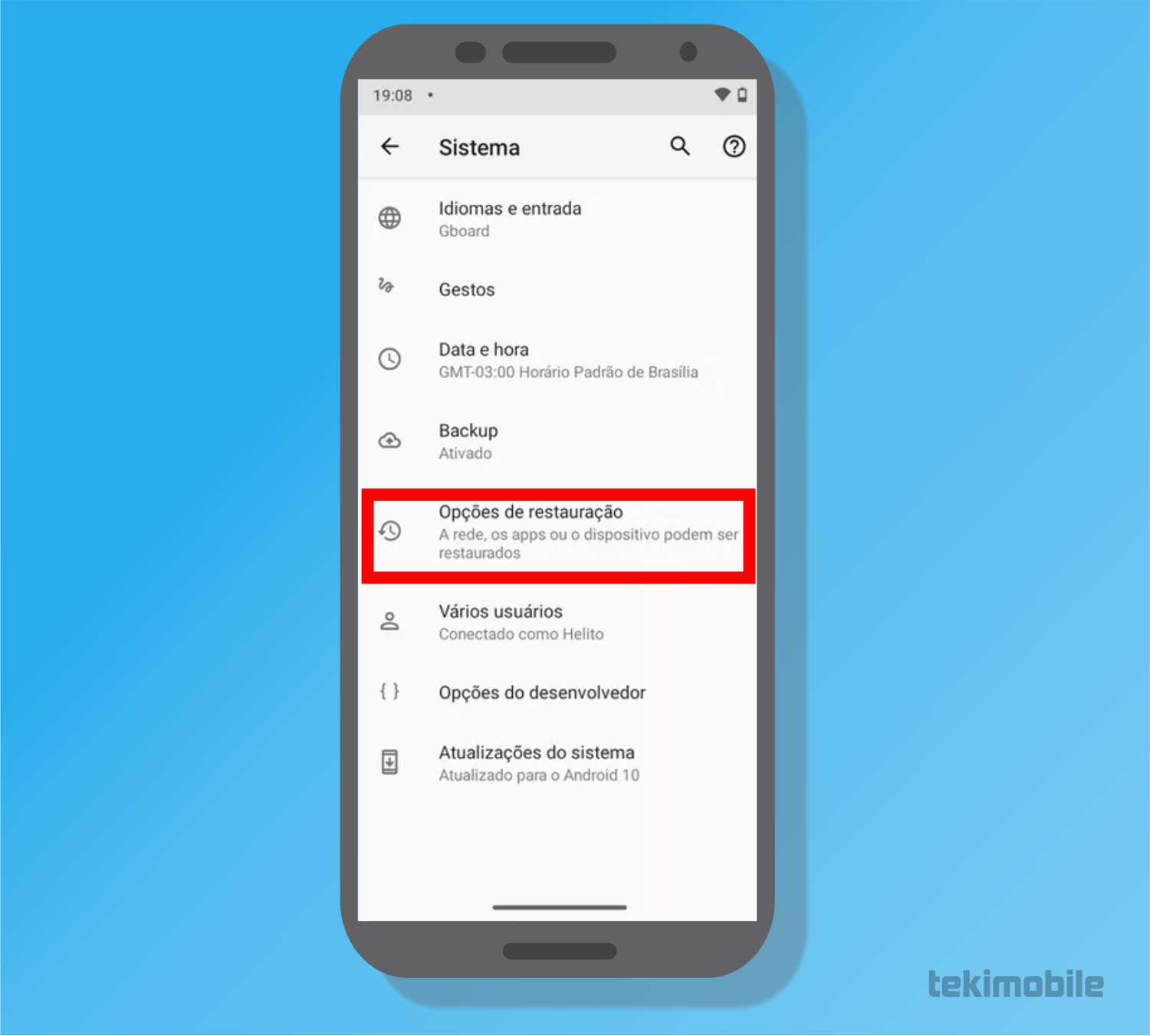 Selecione opções de restauração - Como formatar celular Motorola
