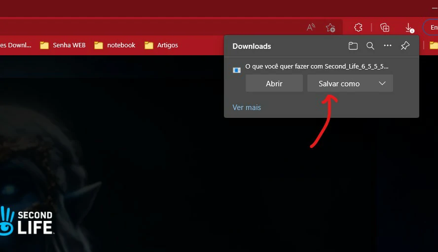 Selecione salvar - como baixar e instalar o second life