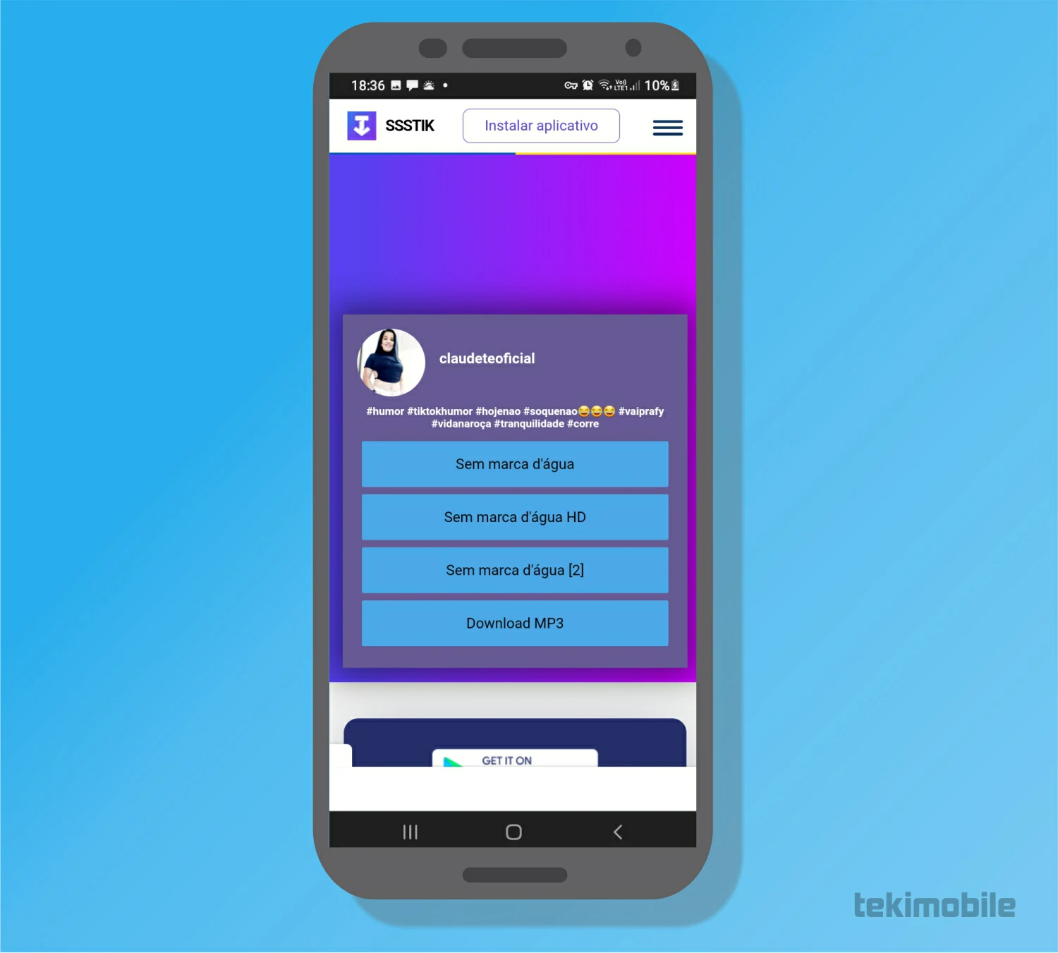Selecione uma das opções que o site oferece - SSSTiktok como baixar vídeos do TikTok com ele