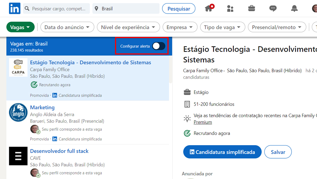 Sempre seja avisado de novas vagas em alguns cliques