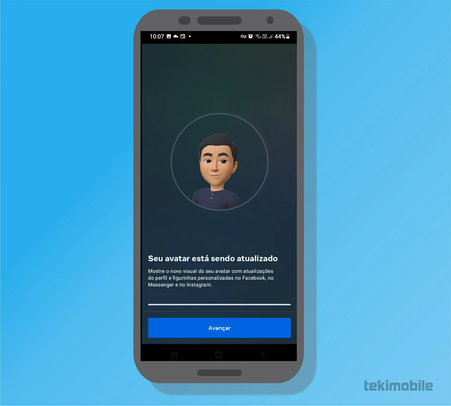 Toque em Avançar para concluir sua avatar - Metaverso como criar Avatar no Instagram