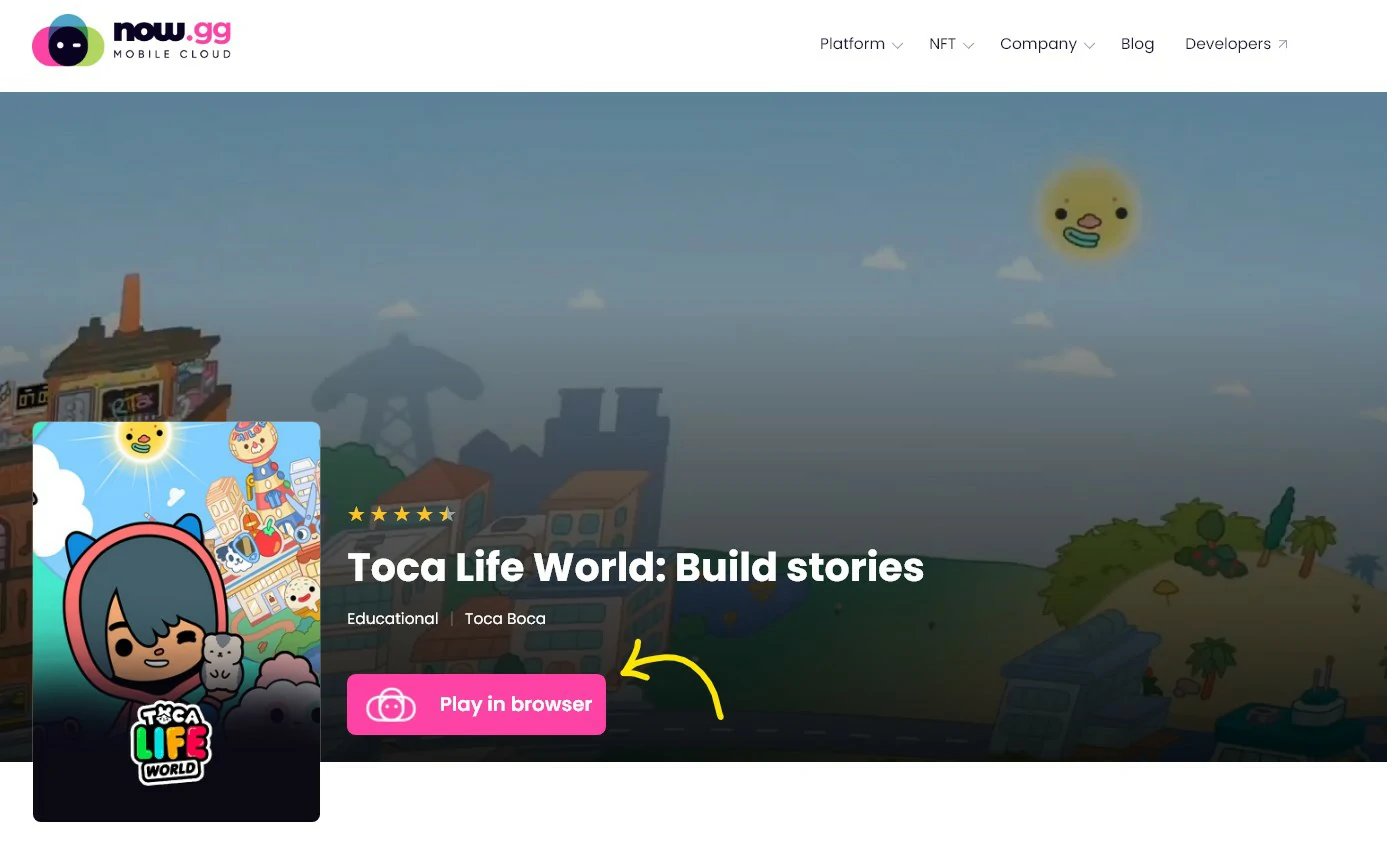 Toque em Play in browser - Now.gg - O que é e como jogar na plataforma