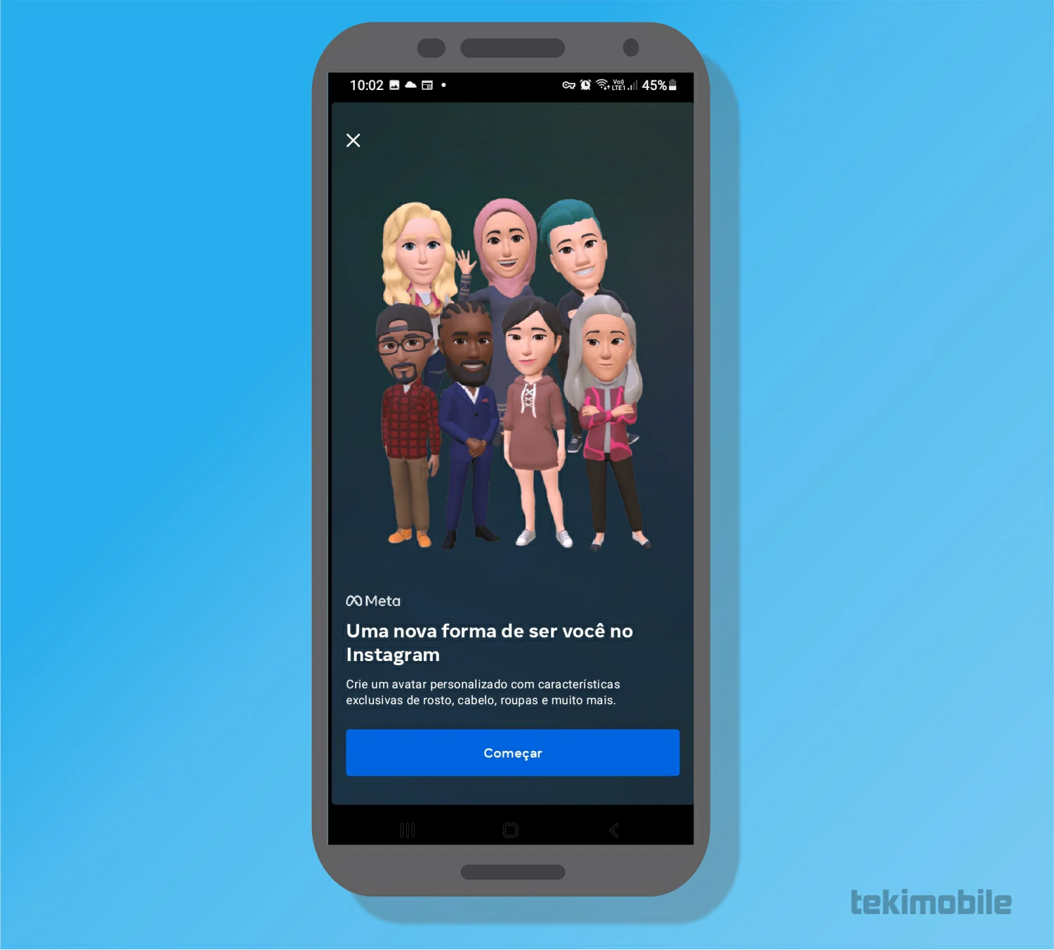 Toque em avançar - Metaverso como criar Avatar no Instagram