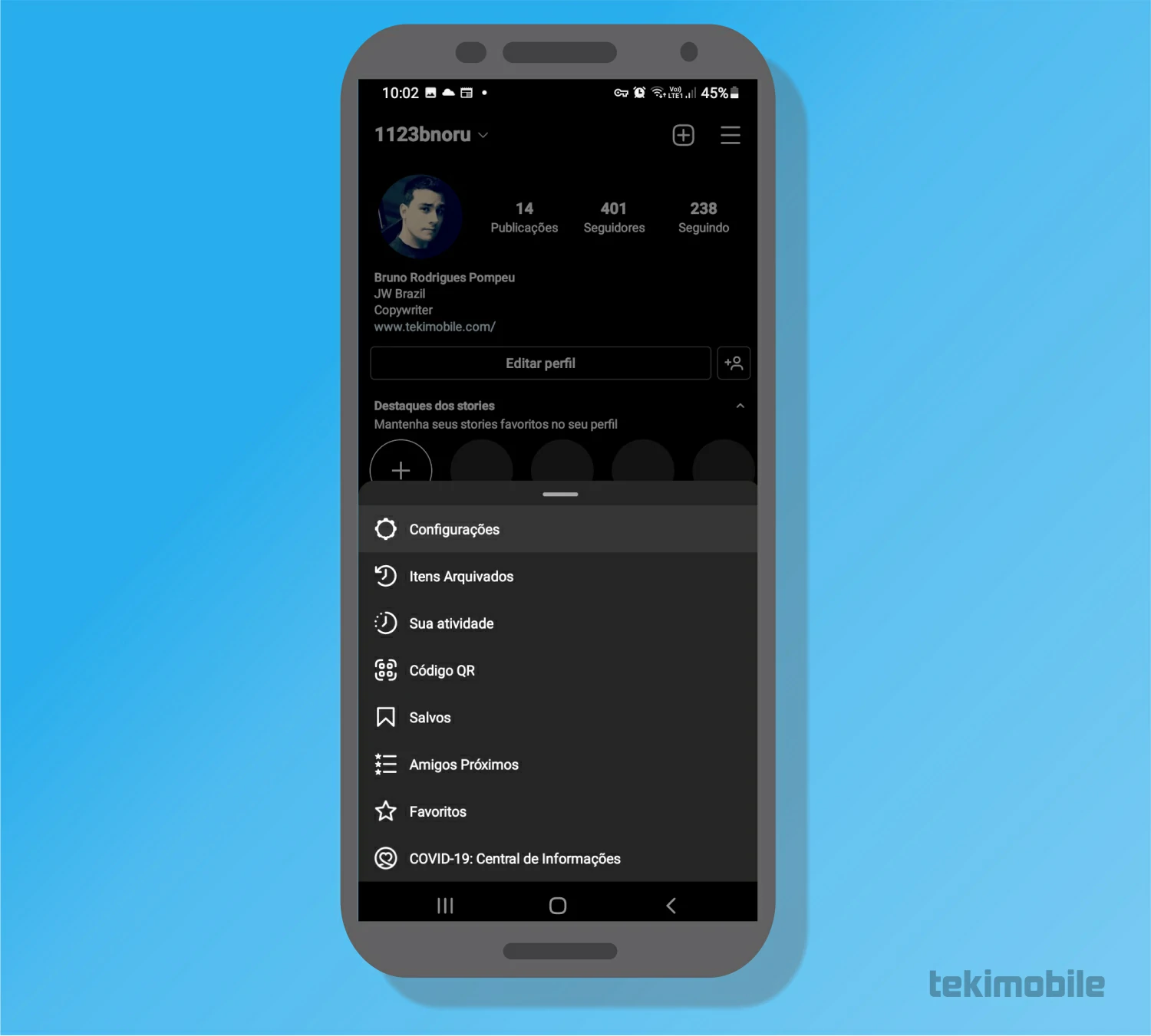 Toque em configurações - Metaverso como criar Avatar no Instagram