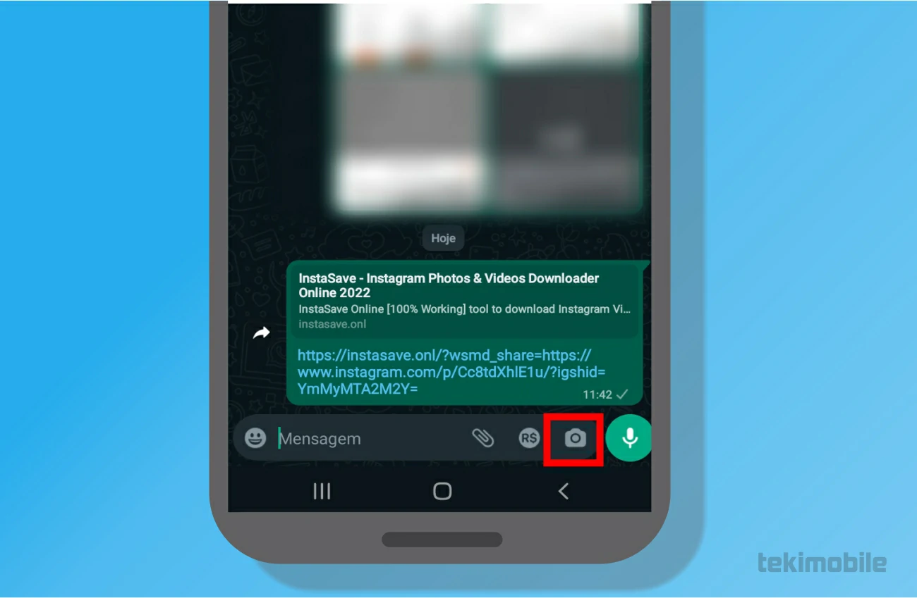 Toque na camera - Como compartilhar foto do Instagram no WhatsApp