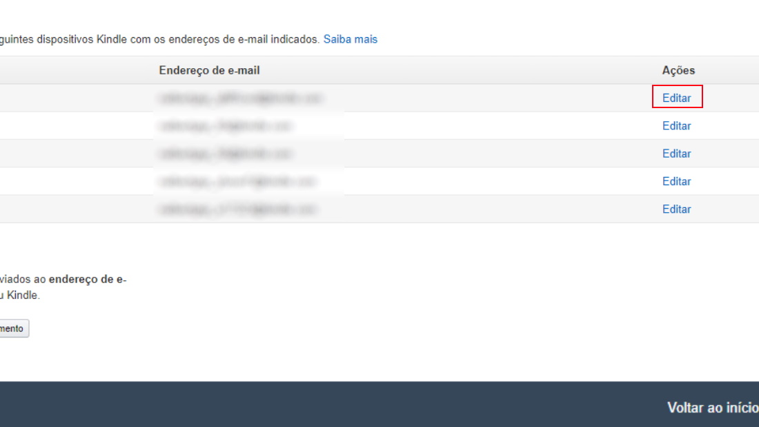 Vá em Editar para realizar a criação do novo endereço de email