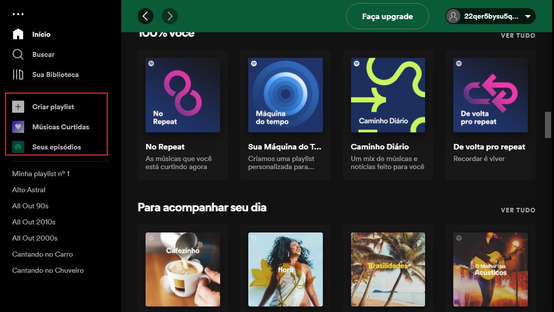 Veja a seção de playlist na imagem