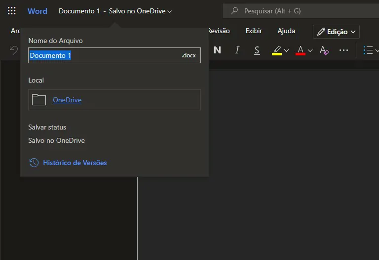 Altere o nome do arquivo - Como usar o Word online