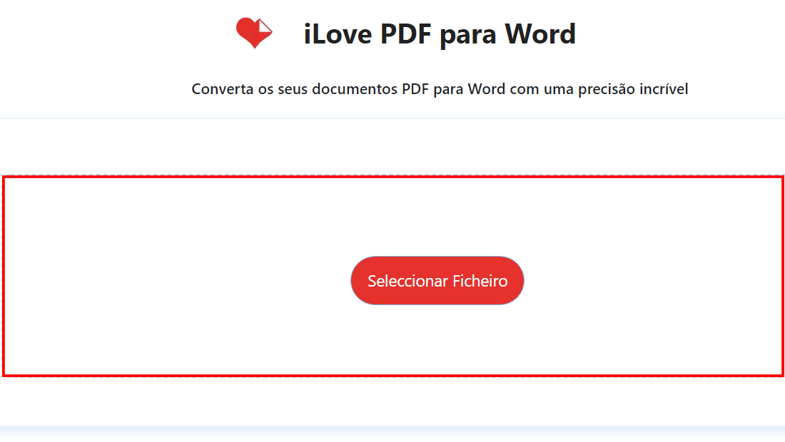 Arraste e solte seus documentos na caixa mostrada