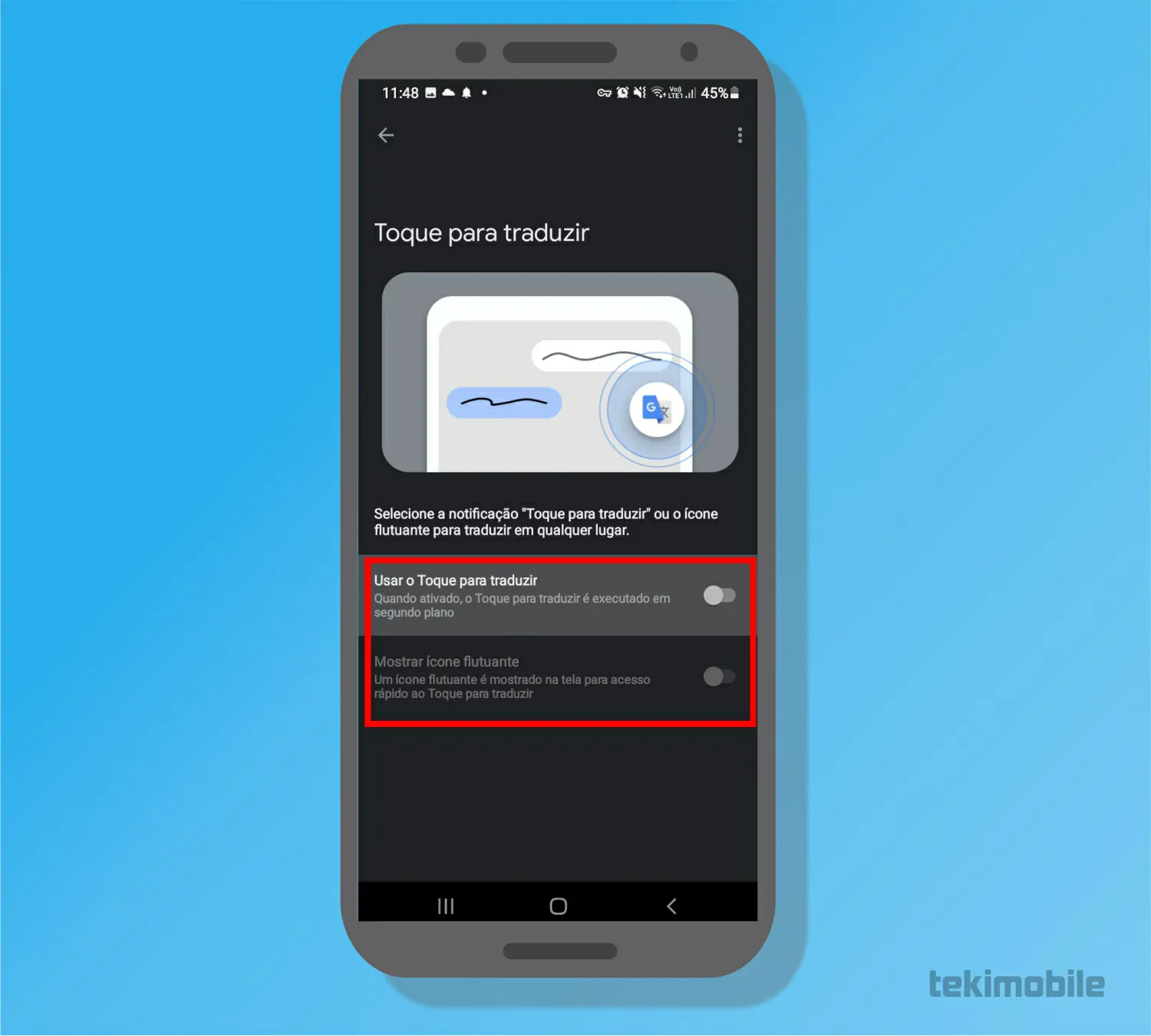 Ative as opções - Como usar o Google tradutor no Whatsapp