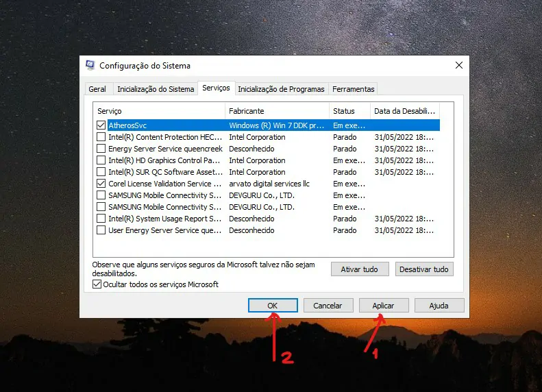 Clique em Aplicar e OK - Como otimizar o Windows