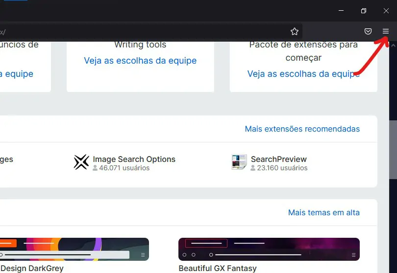 Clique sobre o ícone - Como instalar extensões no Firefox