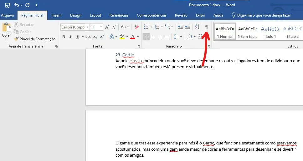 Clique sobre o símbolo de mostrar tudo - Como excluir página em branco no Word